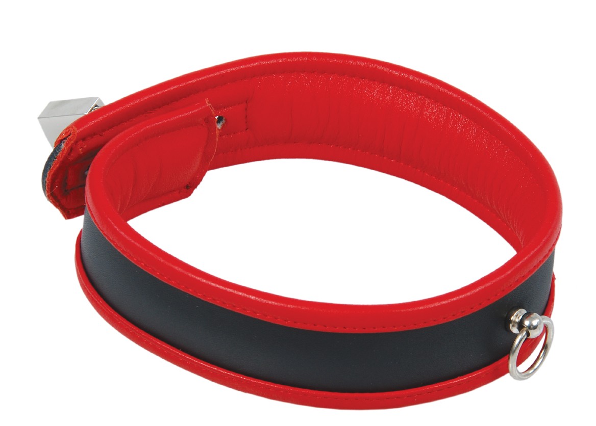 gepolstertes Halsband mit Ring der O, abschließbar, innen rot